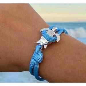 Beach Wear Accessory Blue Rope Silver Sea Turtle Bracelet One Size Fits All